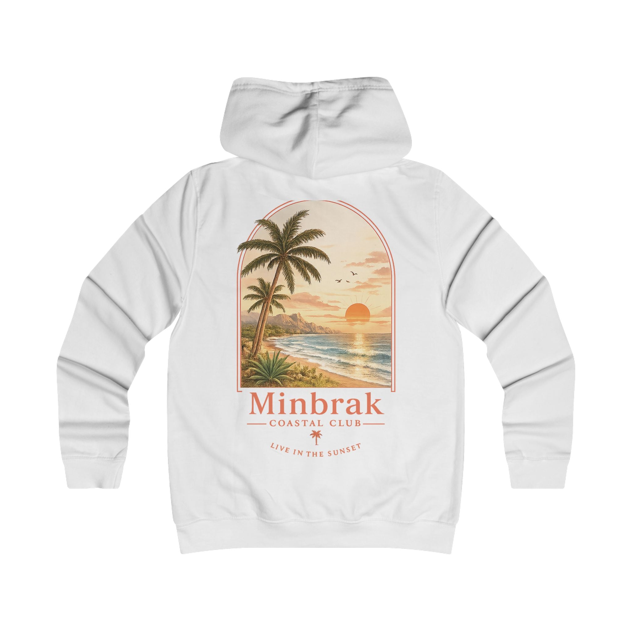 Minbrak Coastal Club Hoodie — Vintage Beach Palm Sunset Pullover