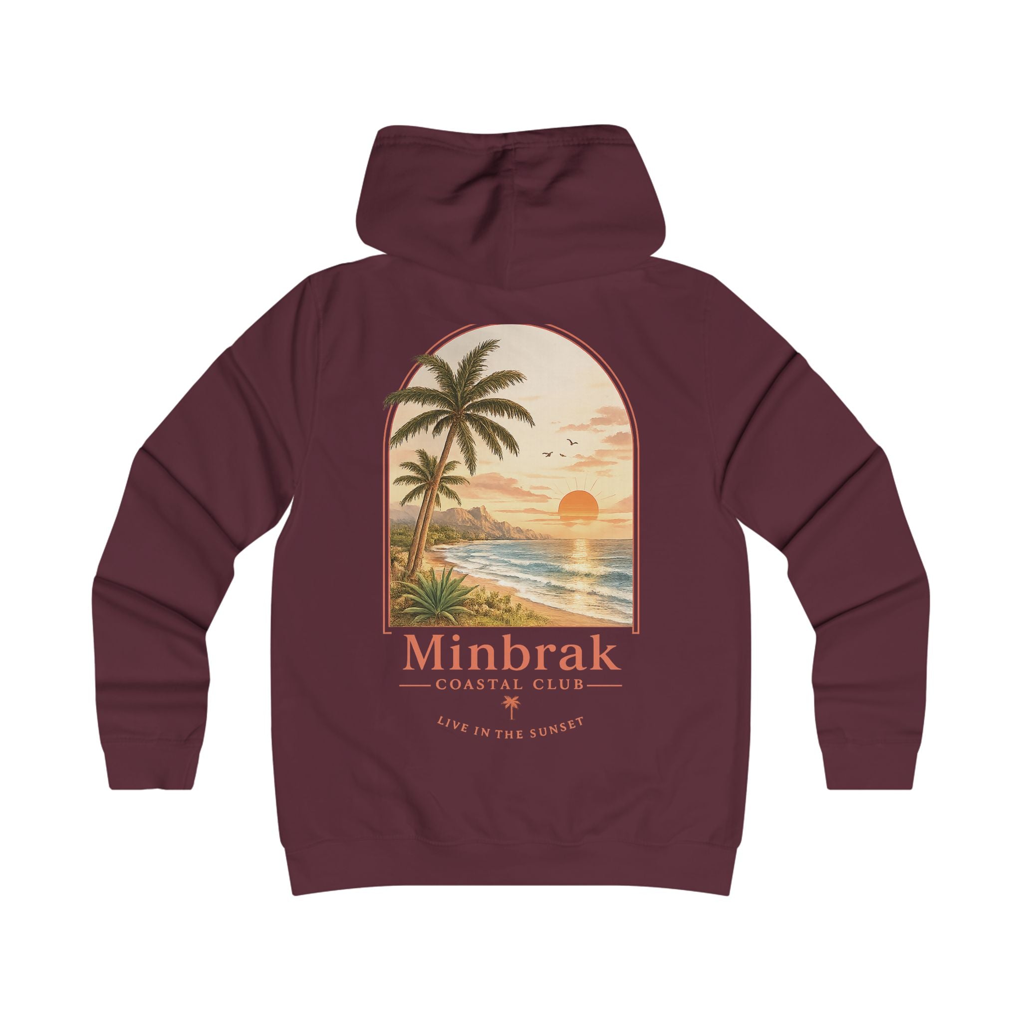 Minbrak Coastal Club Hoodie — Vintage Beach Palm Sunset Pullover