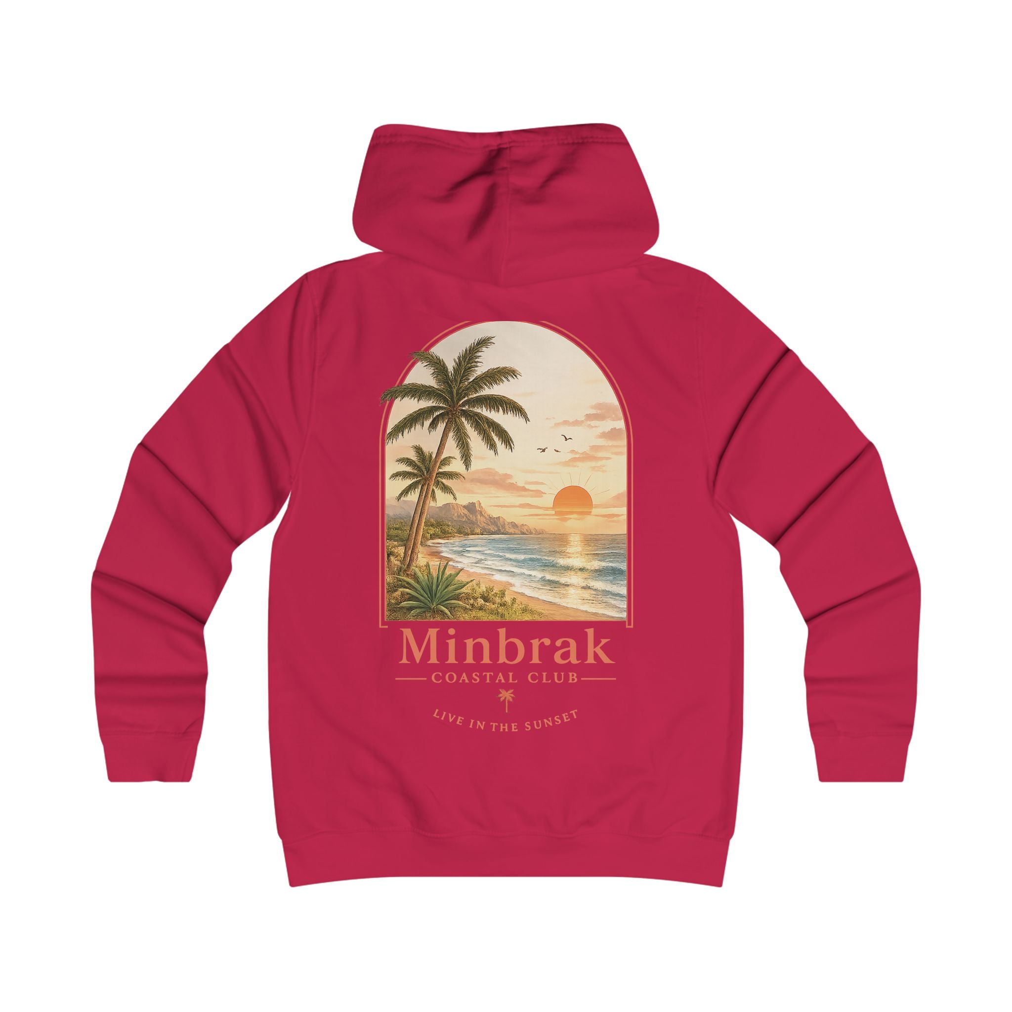 Minbrak Coastal Club Hoodie — Vintage Beach Palm Sunset Pullover