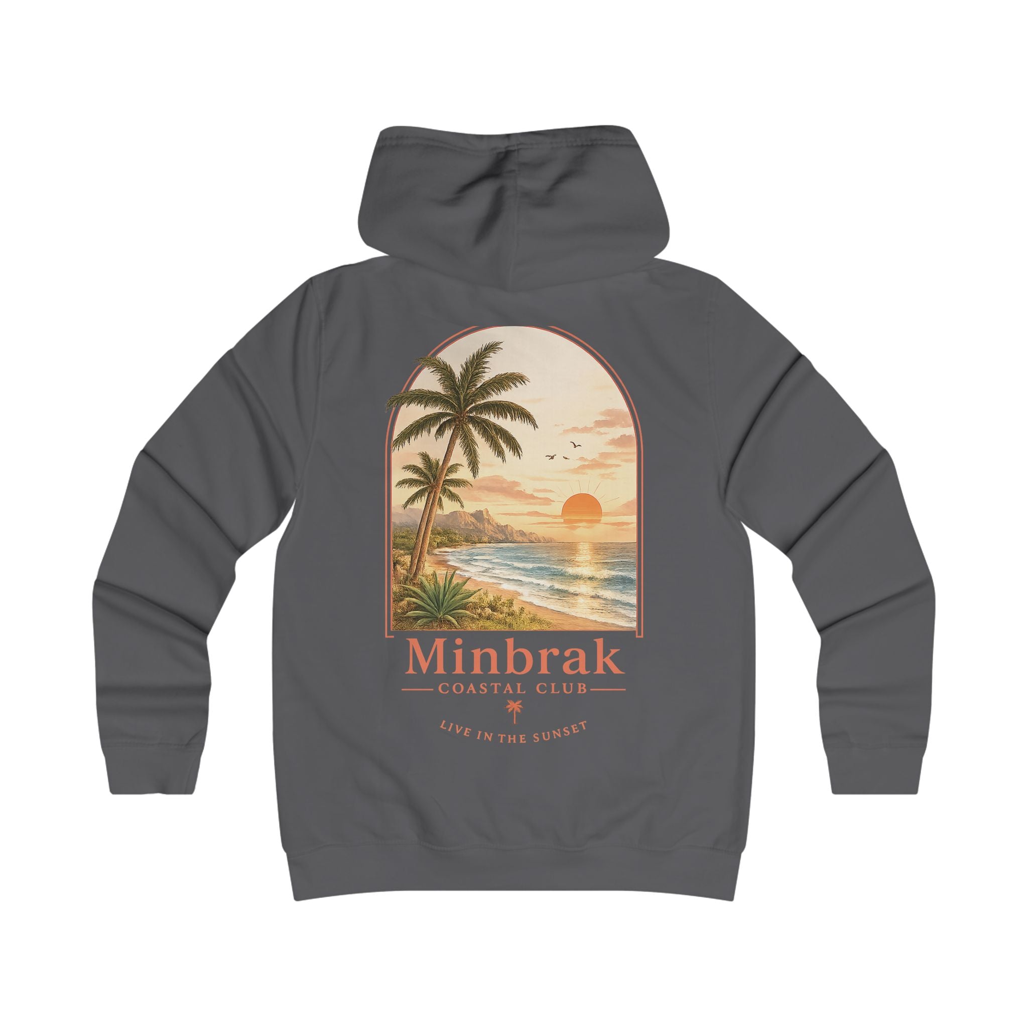 Minbrak Coastal Club Hoodie — Vintage Beach Palm Sunset Pullover