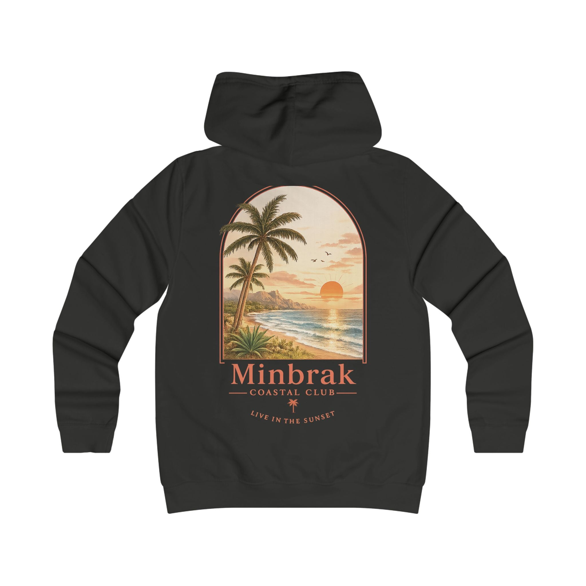 Minbrak Coastal Club Hoodie — Vintage Beach Palm Sunset Pullover
