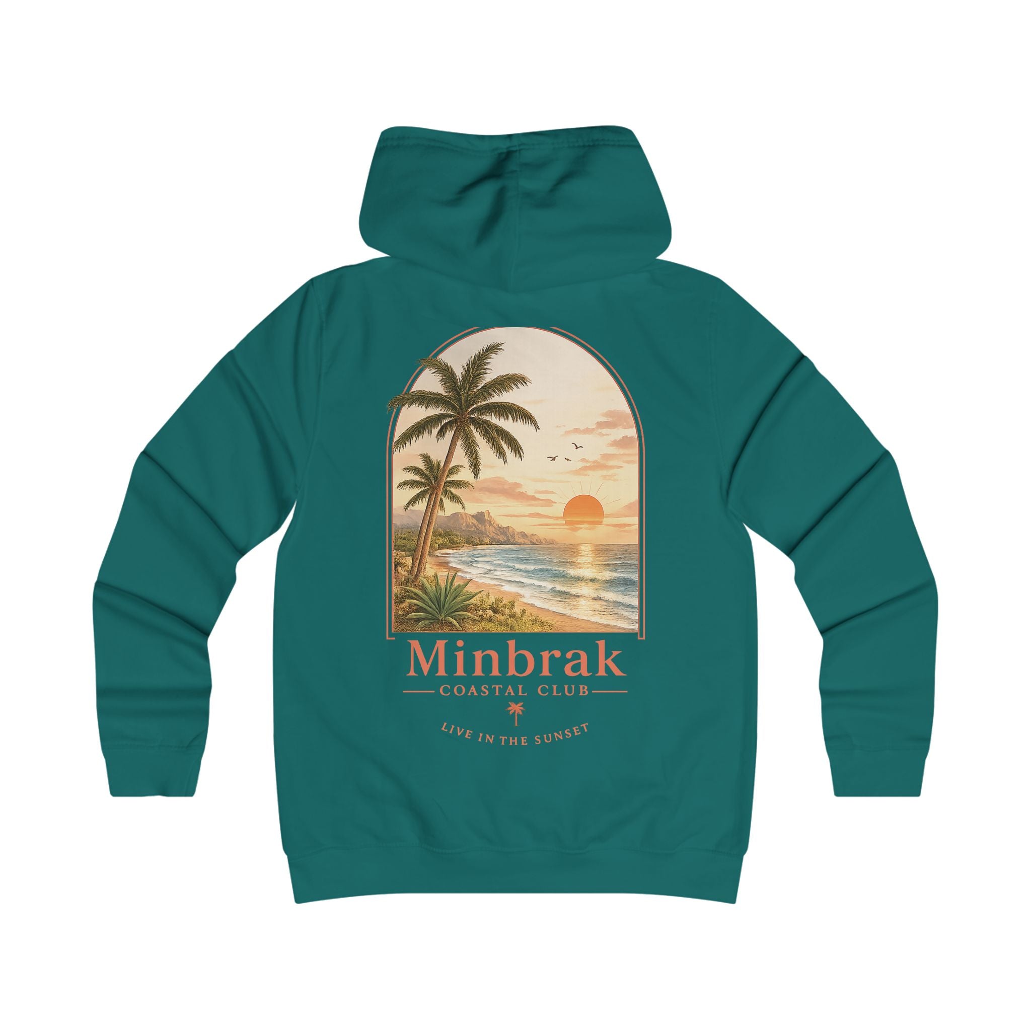 Minbrak Coastal Club Hoodie — Vintage Beach Palm Sunset Pullover