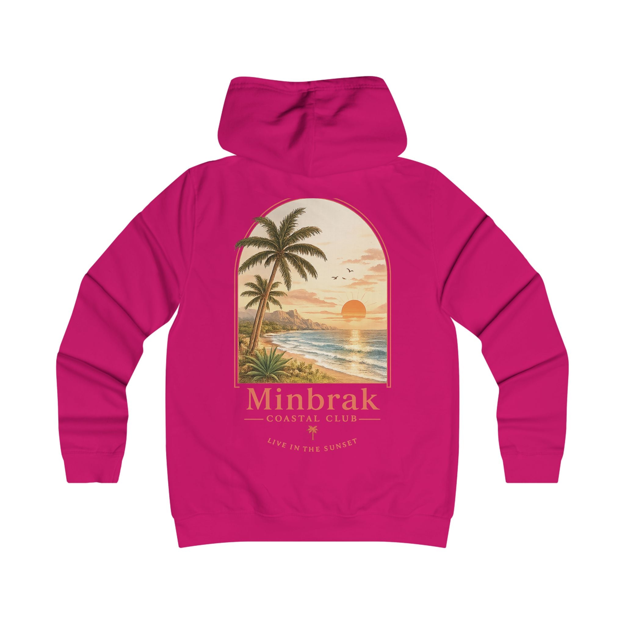 Minbrak Coastal Club Hoodie — Vintage Beach Palm Sunset Pullover