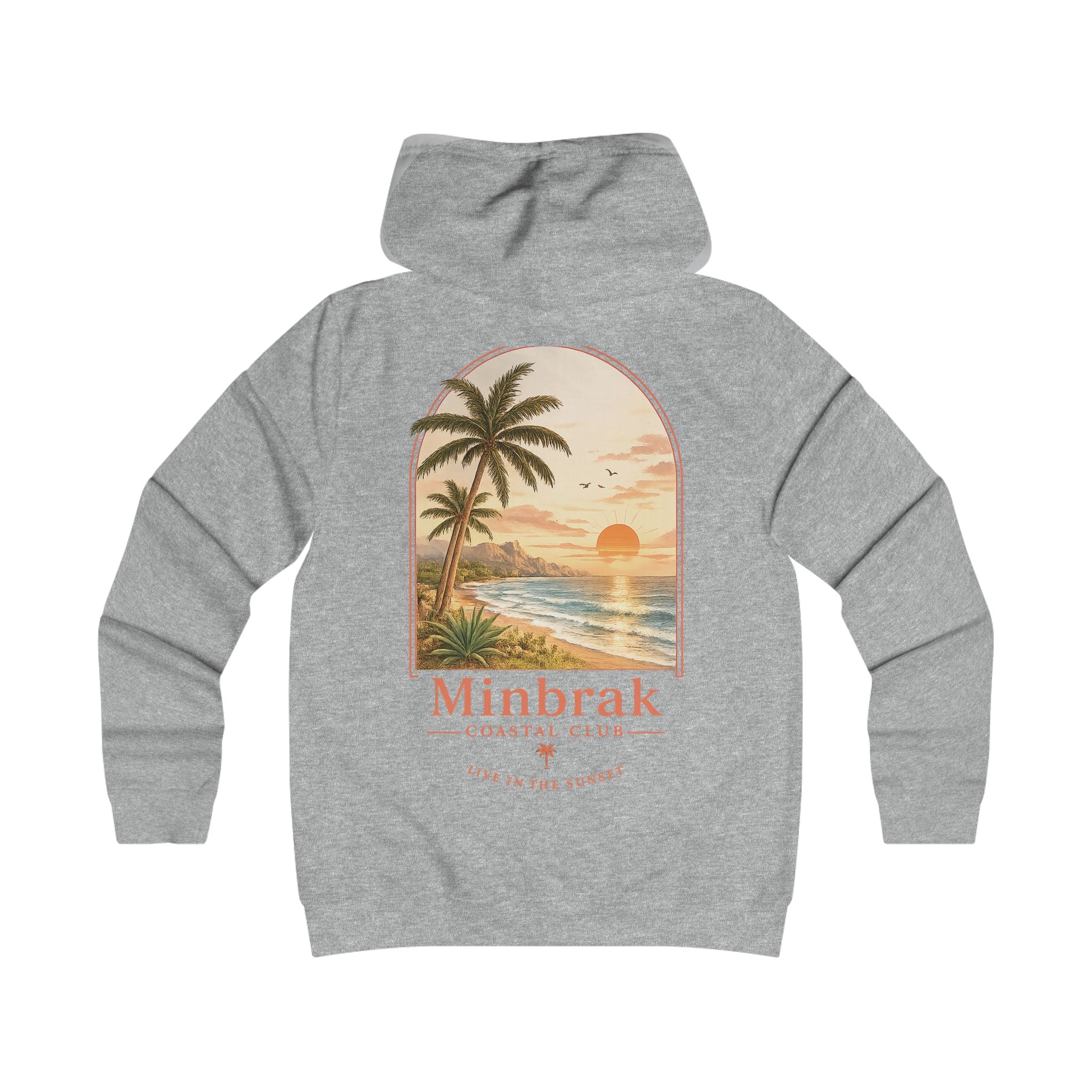 Minbrak Coastal Club Hoodie — Vintage Beach Palm Sunset Pullover